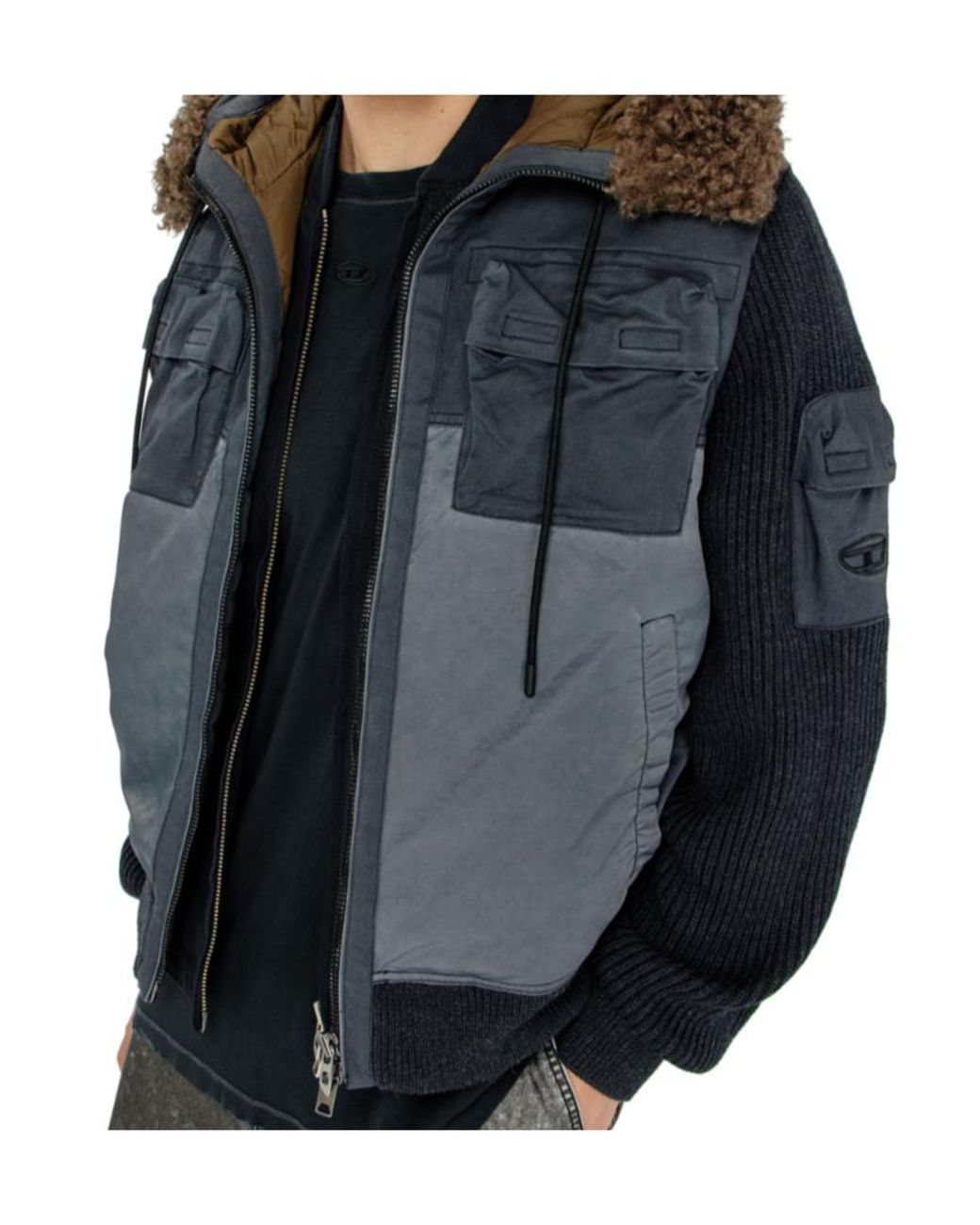 DIESEL Blue W Dells Panelled Hooded Jacket for men