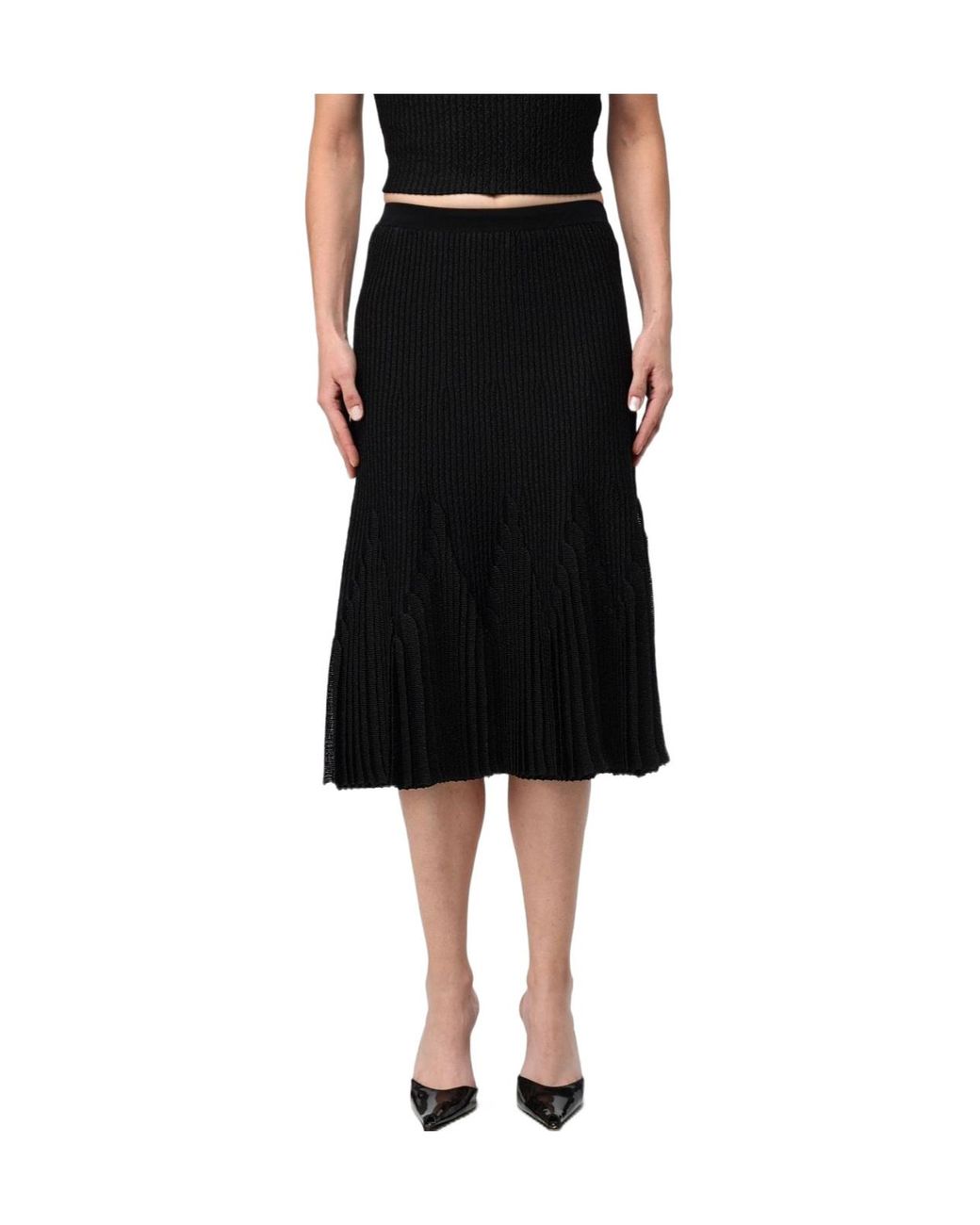 Elisabetta Franchi Black Pleated Midi Skirt