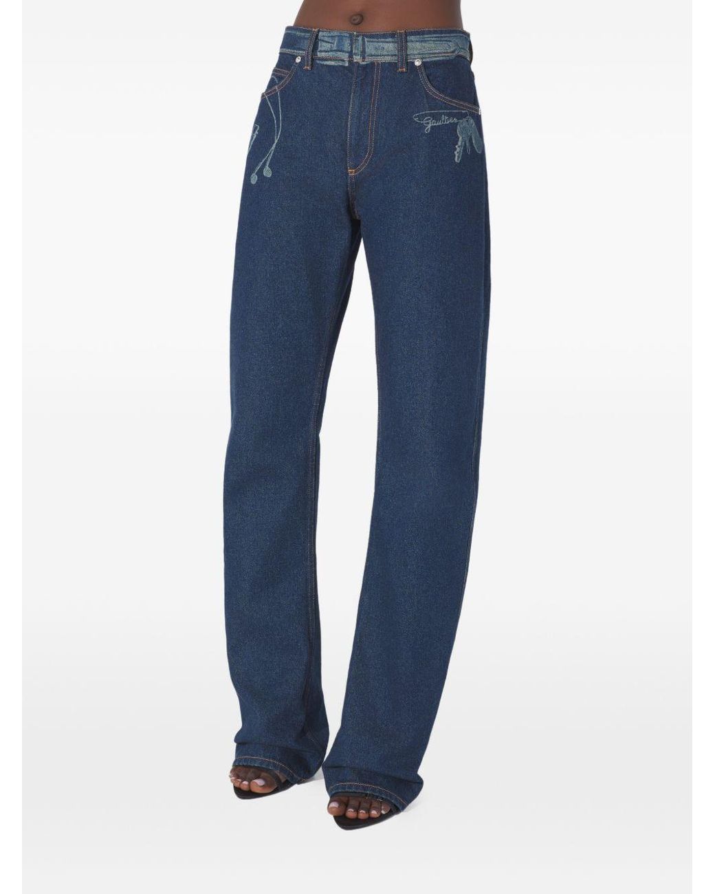 Jean Paul Gaultier Blue Straight-Leg Printed Jeans