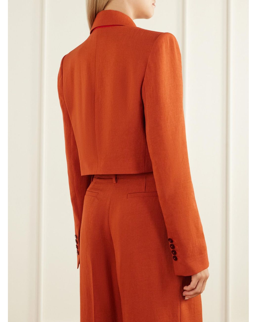 Galvan Orange Cropped Crepe Blazer