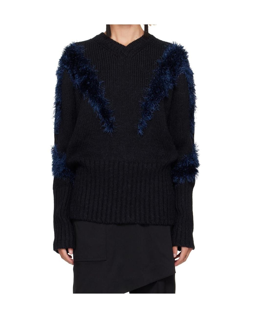 Kiko Kostadinov Blue Ribbed-Knit V-Neck Sweater