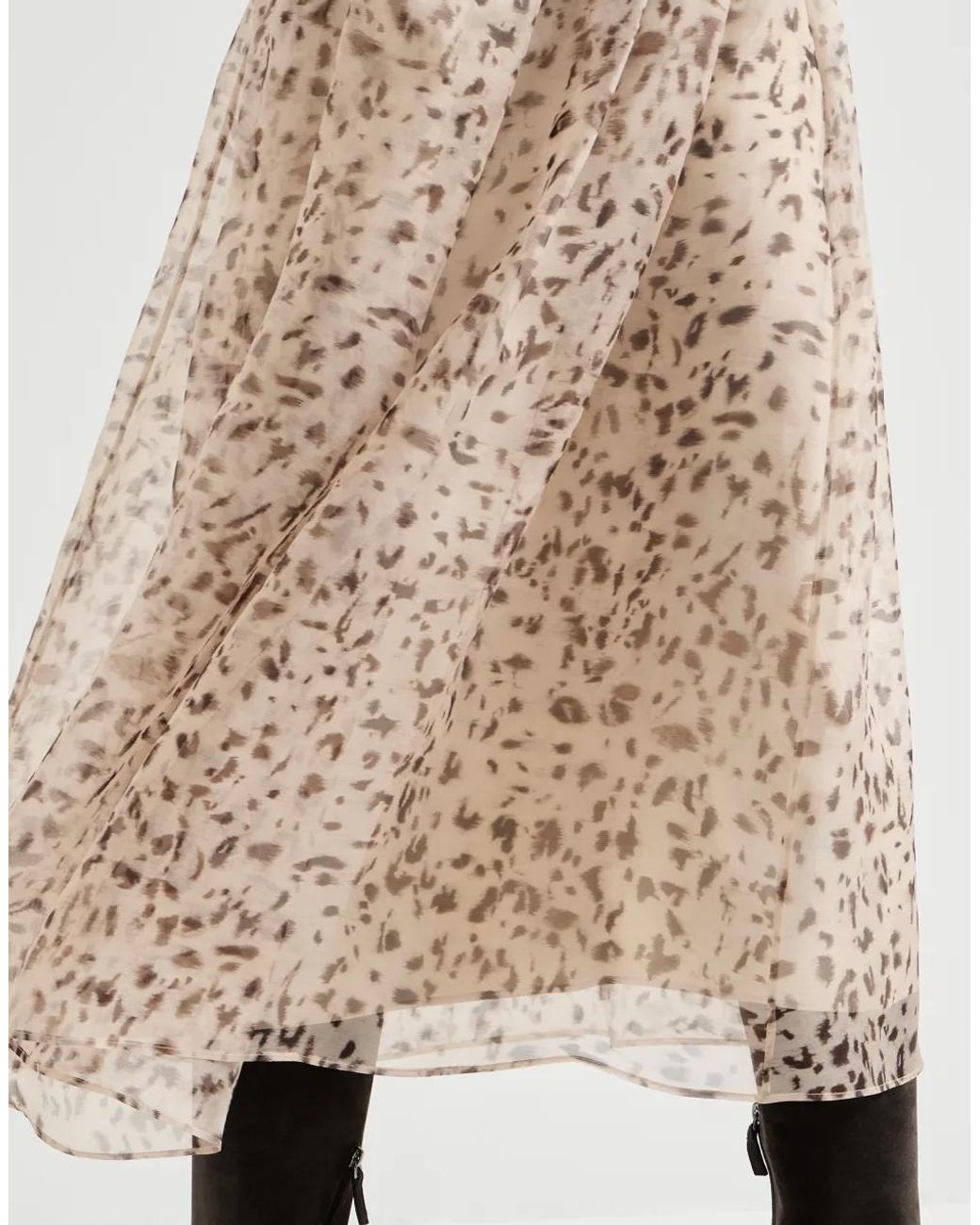 Brunello Cucinelli Natural Lynx Print Silk Organza Pleated Skirt