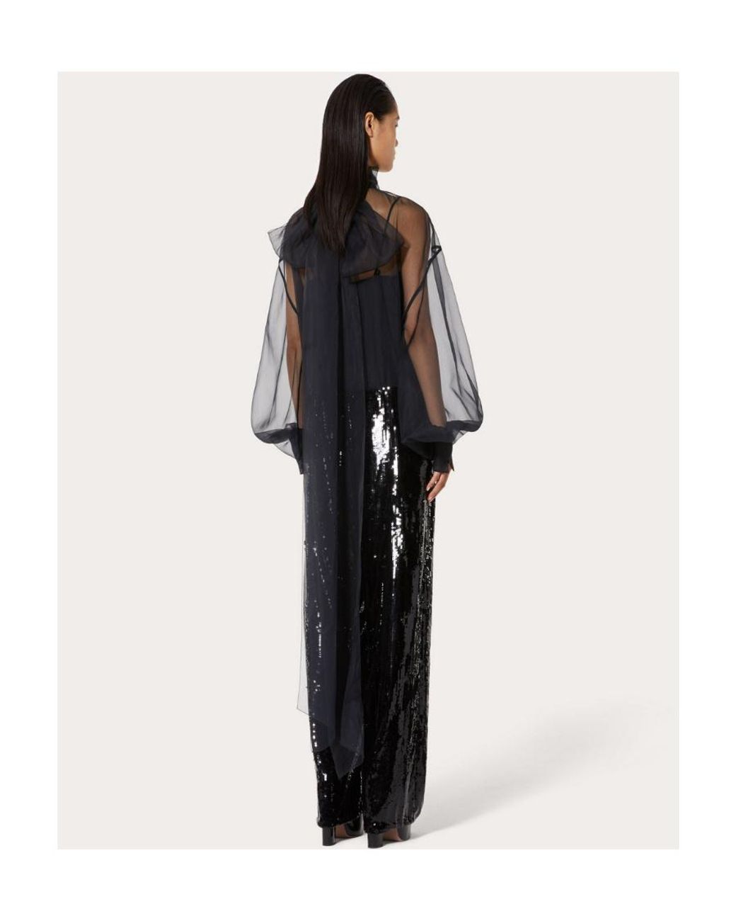 Valentino Black Bow-Trimmed Long-Sleeved Jumpsuit