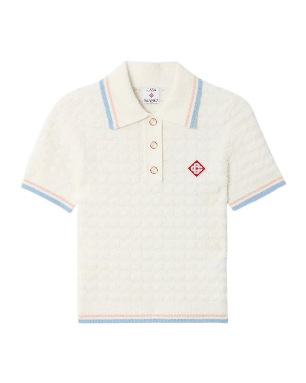 Casablanca White Textured Bouclé Logo Patch Polo Top