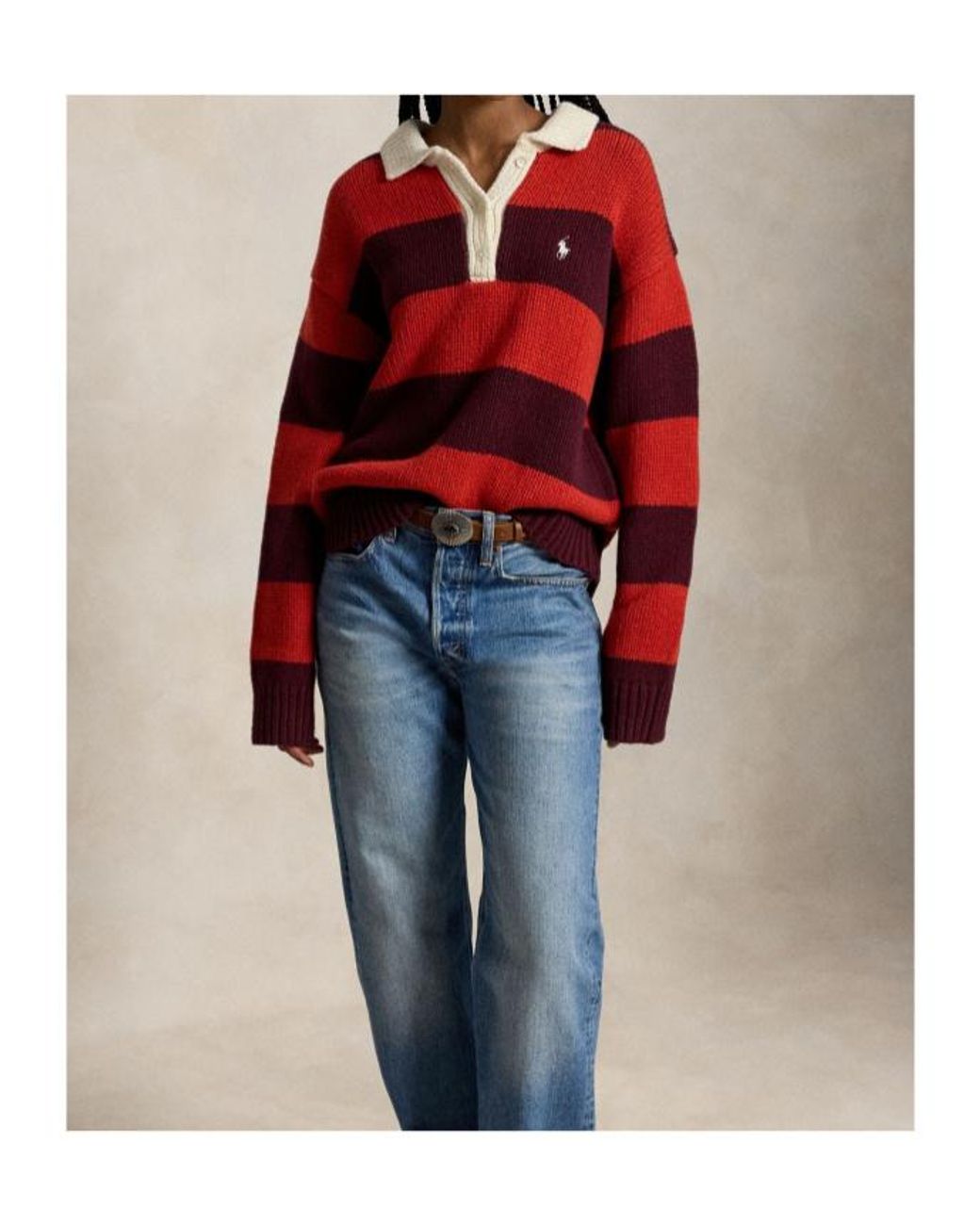 Polo Ralph Lauren Red Striped Wool-Blend Rugby Sweater