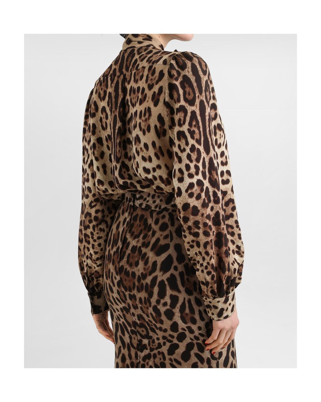 Dolce & Gabbana Brown Leo-Print Silk Charmeuse Shirt