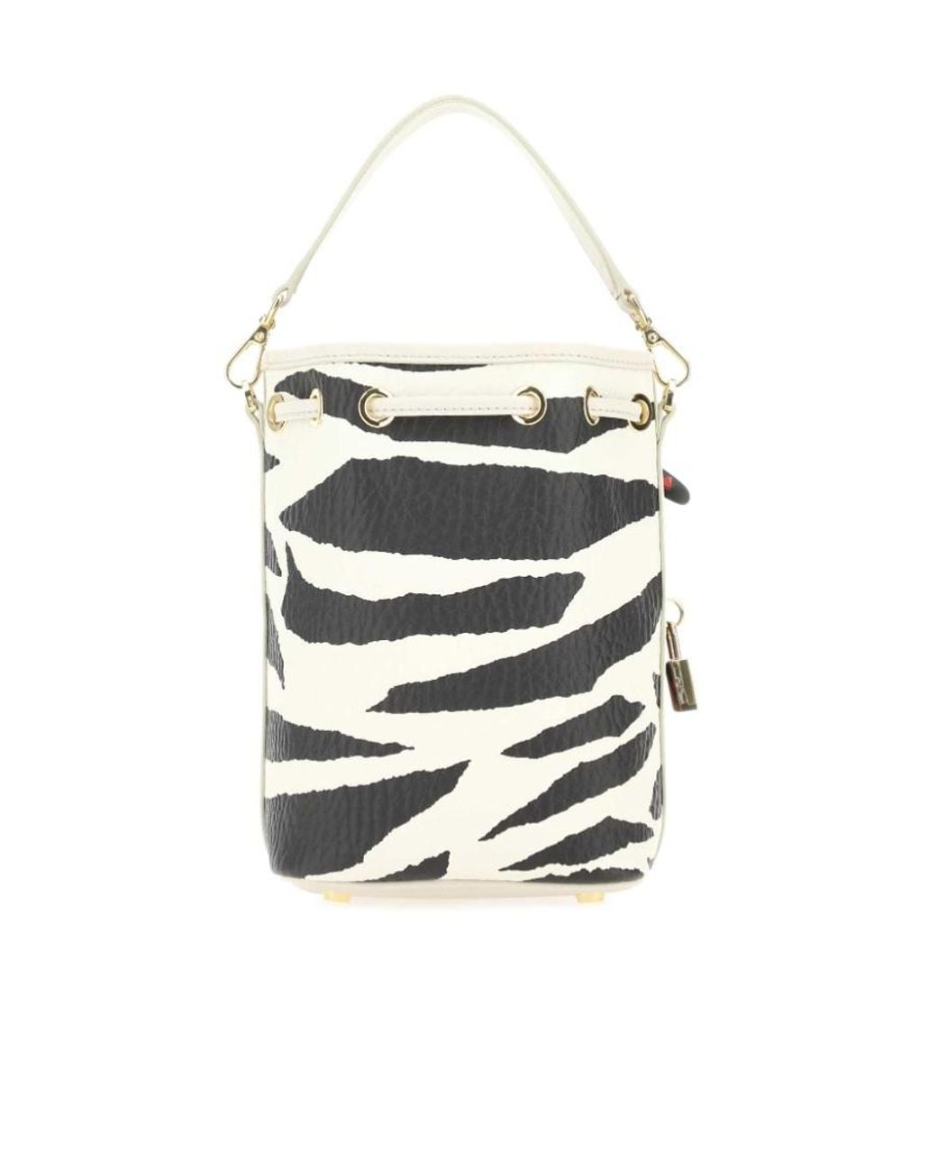 MCM White Zebra Printed Drawstring Tote Bag