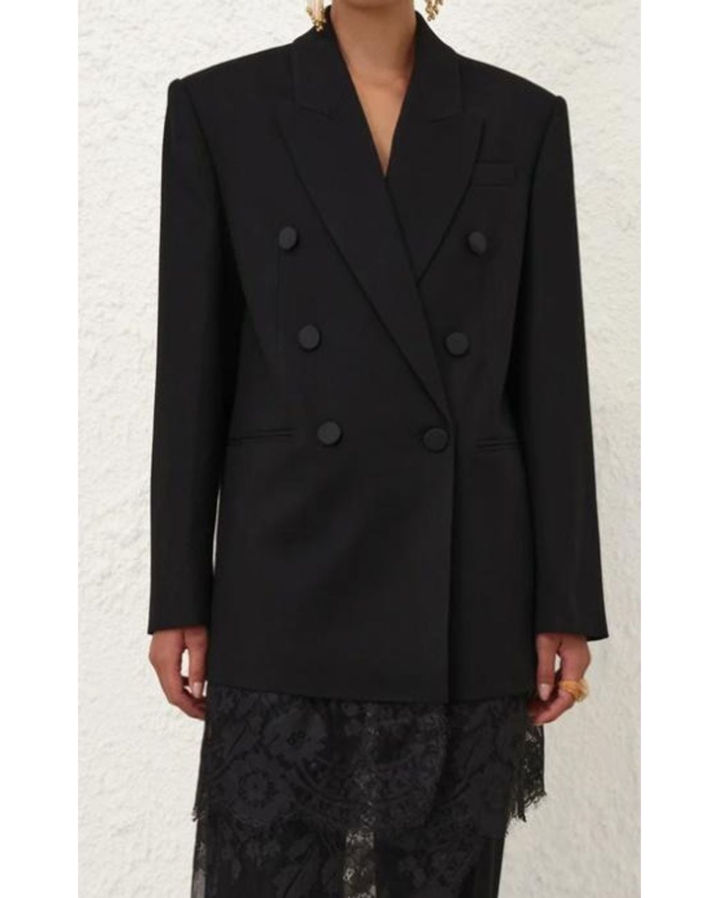 Zimmermann Black Valiant Lace Trim Blazer