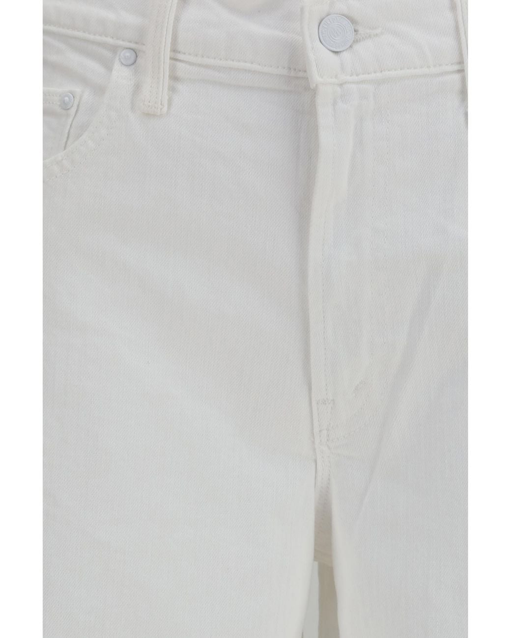 Mother White Rerun Zip Sneak Jeans Cotton; Elastane