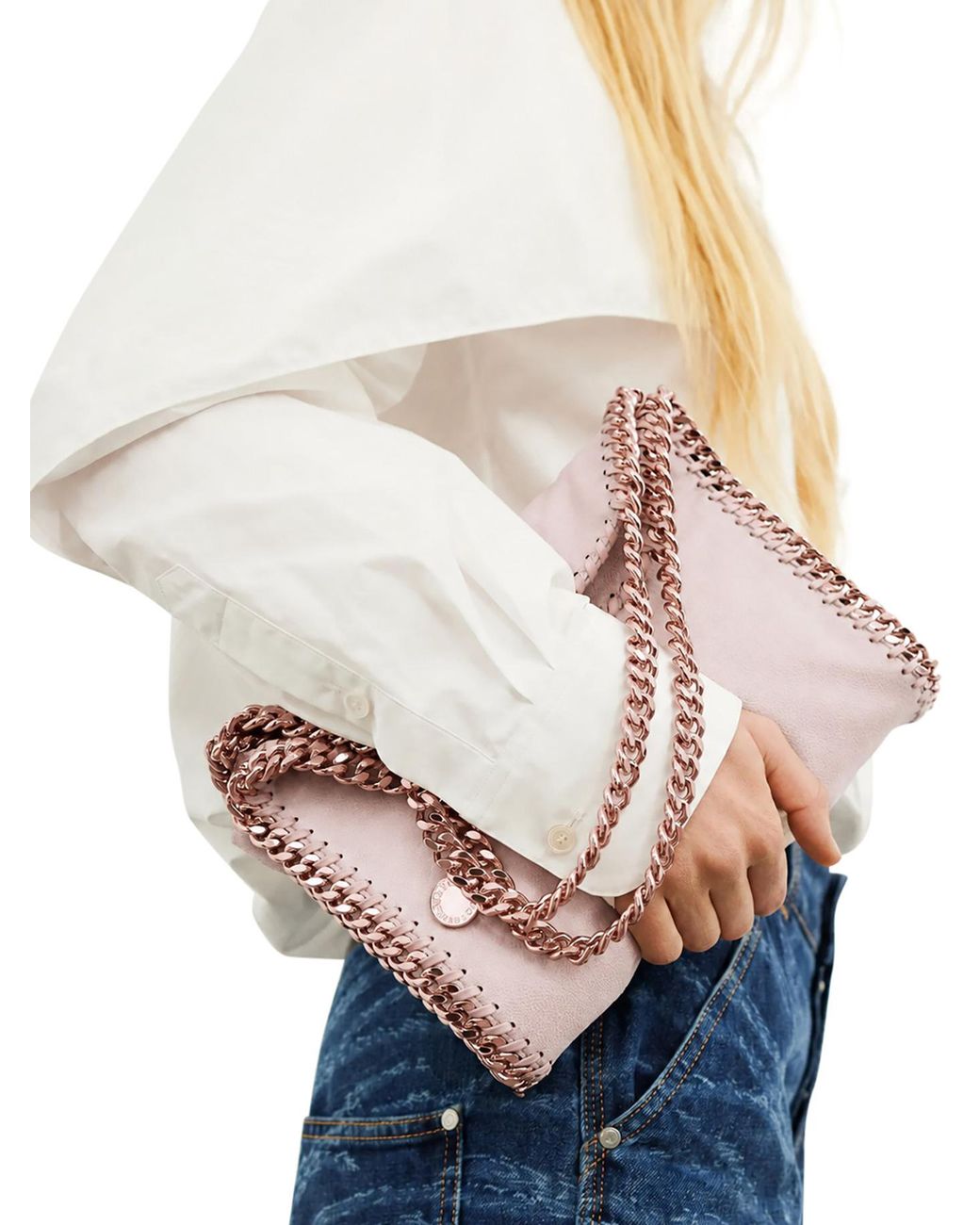 Stella McCartney Pink Mini Falabella Chain-Trim Tote Bag