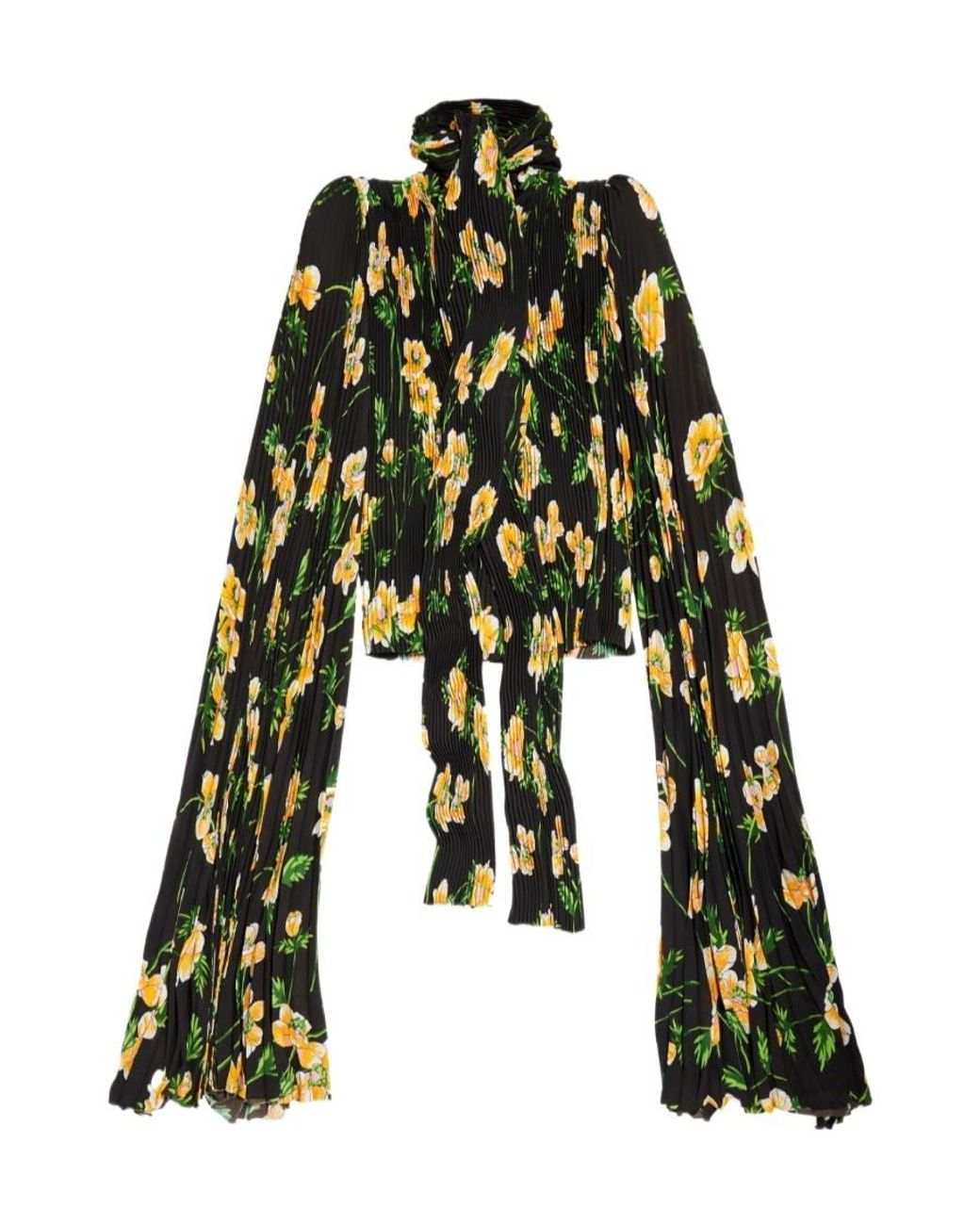 Balenciaga Green Floral Printed Pleated Scarf Blouse