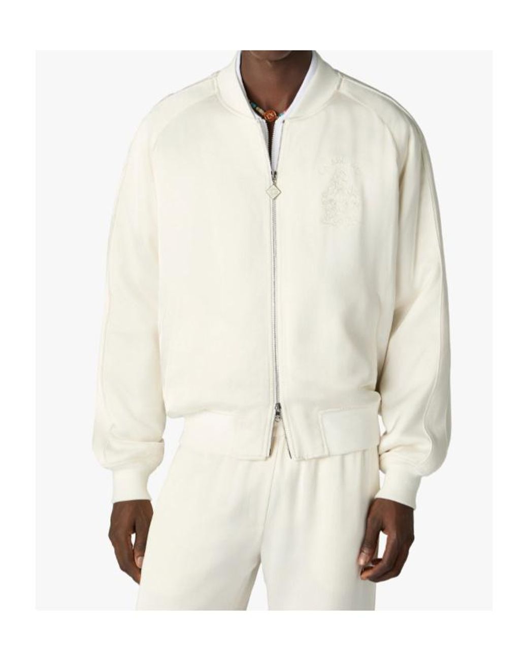 Casablanca White Off Hotel Emblem Satin Bomber Jacket for men