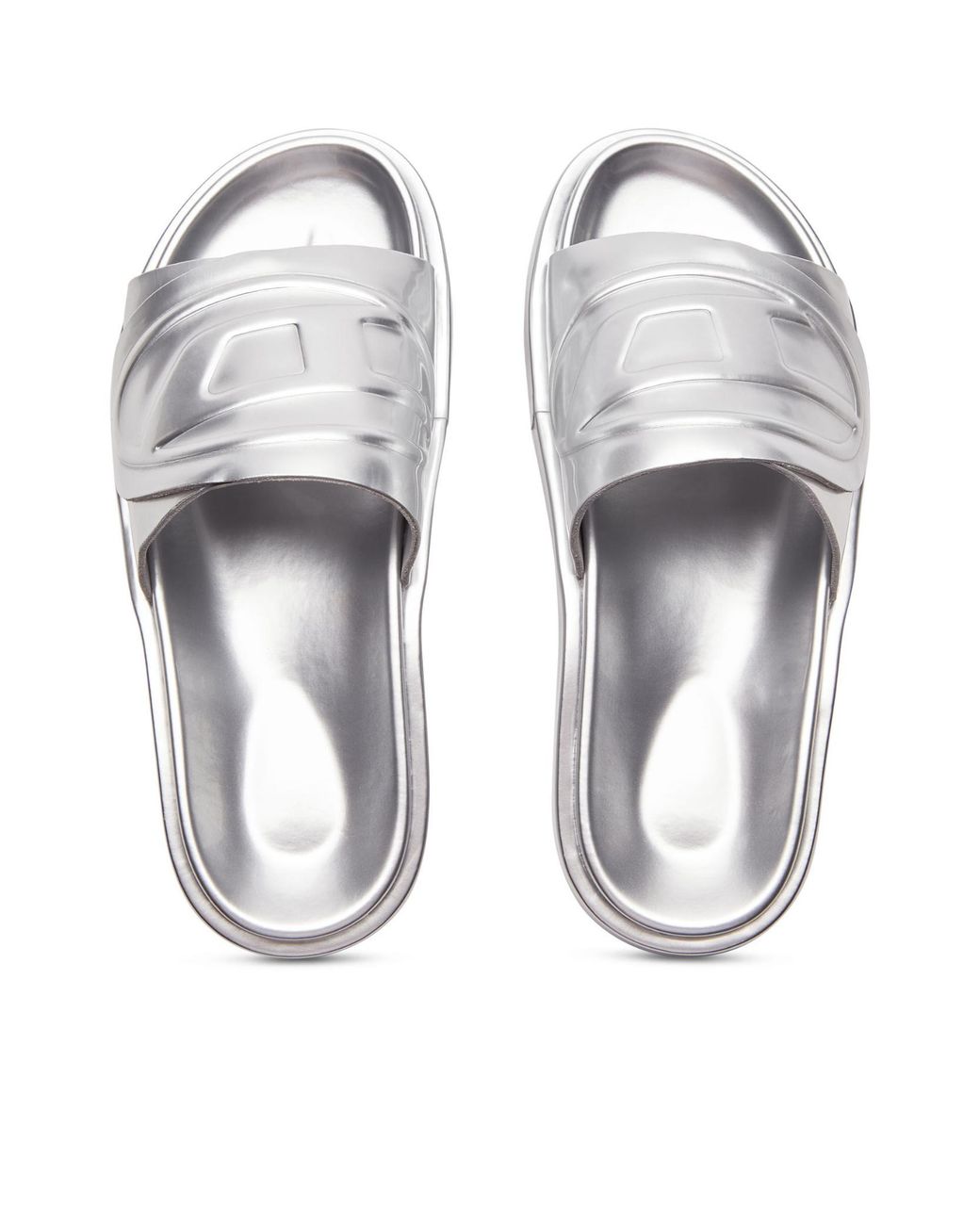 DIESEL White Sa-Slide D Oval Metallic Sandals