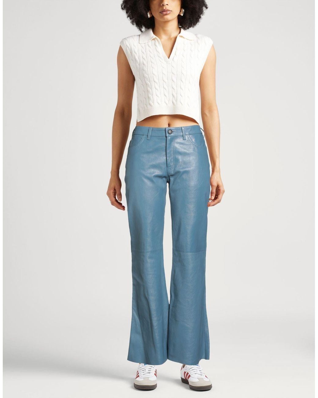 Marni Blue Plain Colour Leather Trouser