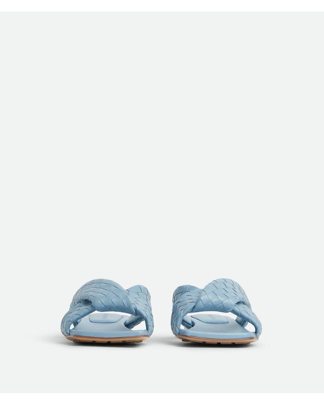 Bottega Veneta Blue Riva Intrecciato Flat Mule Sandals