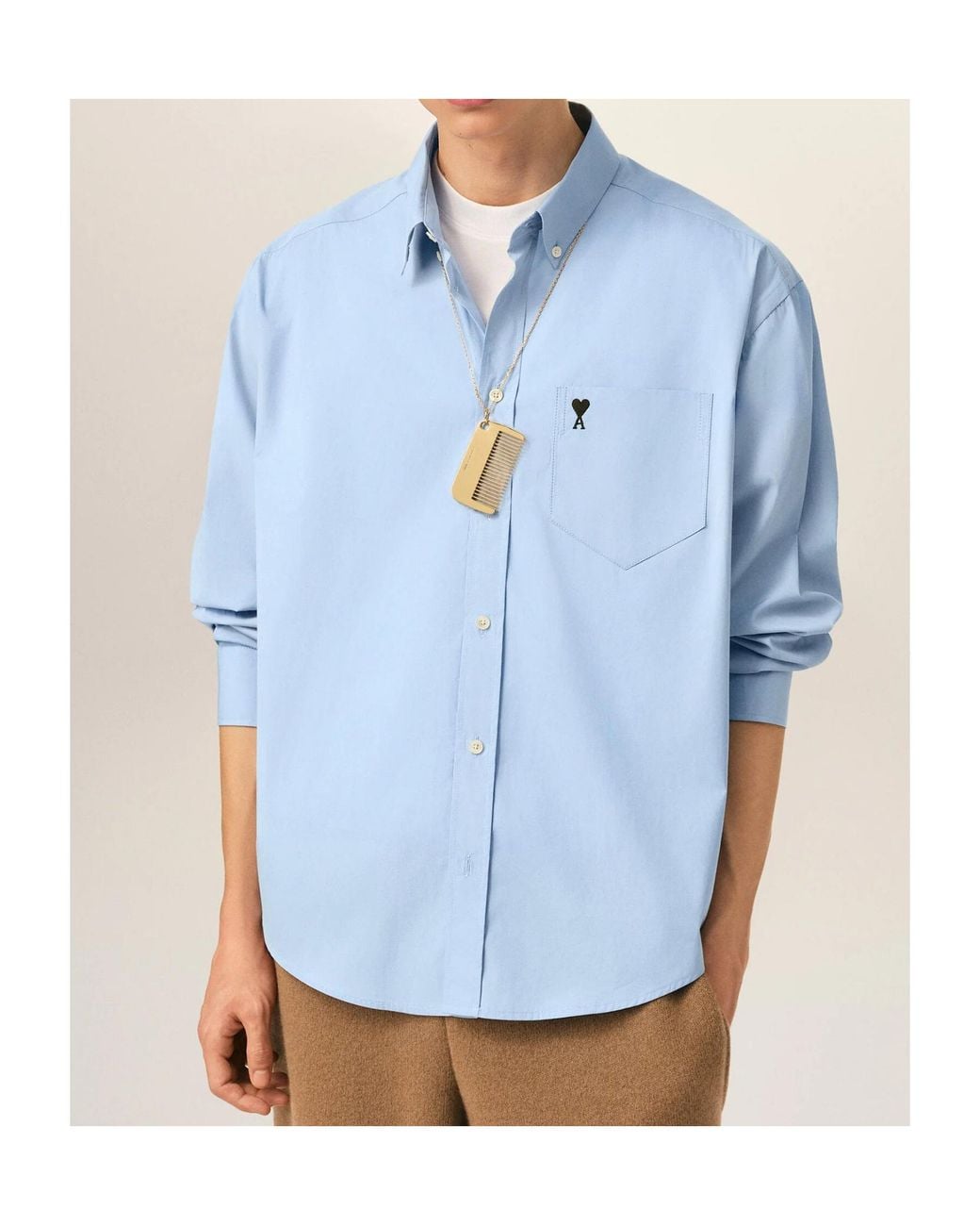 AMI Blue Boxy Cotton Shirt With Ami De Coeur for men