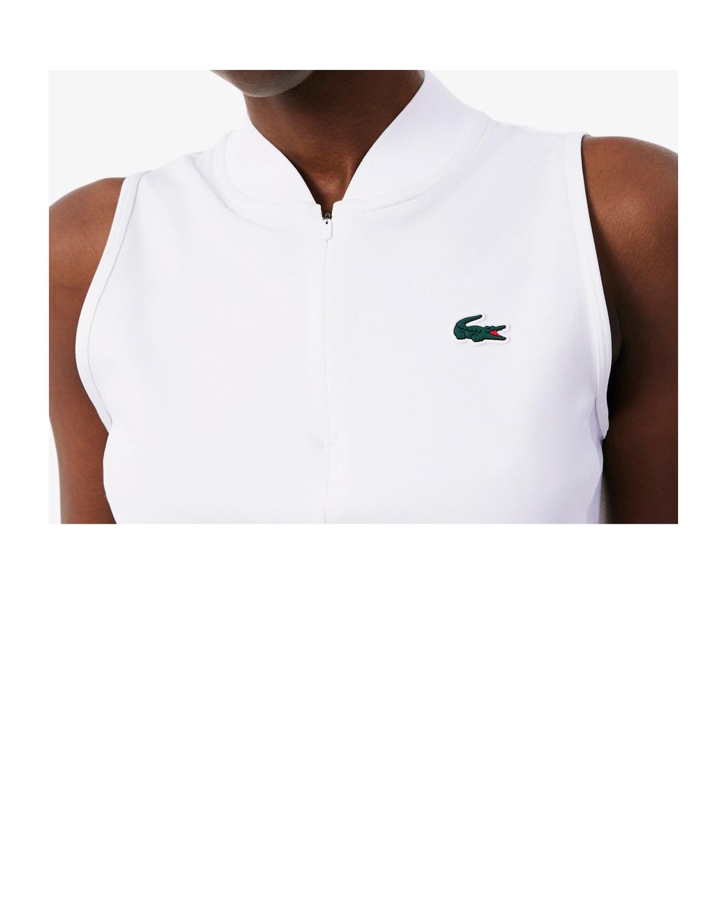 Lacoste White Sleeveless Stretch Dual Fabric Tennis Polo Shirt