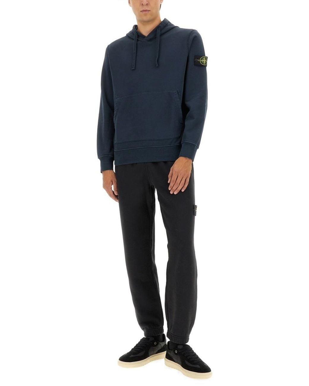 Stone Island Blue Logo Patch Drawstring Hoodie for men