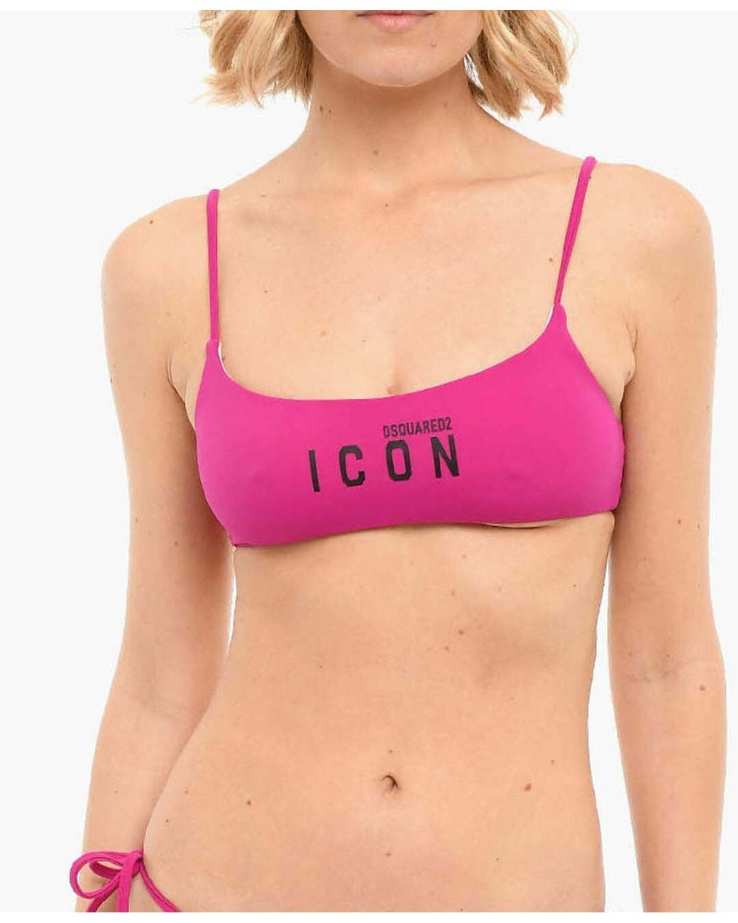 DSquared² Pink Icon Printed Bikini Top