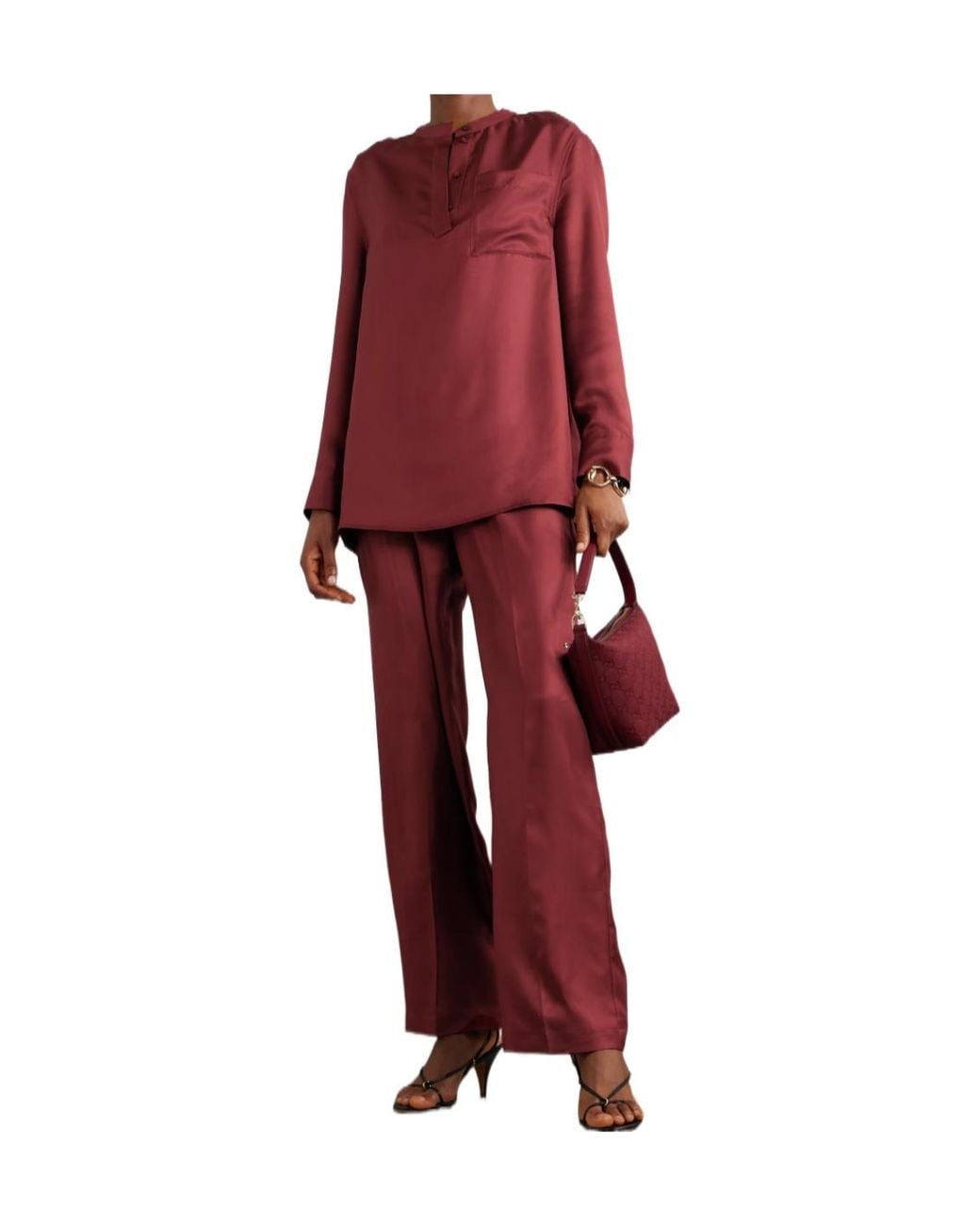Loulou de Saison Red Fafila Silk-Twill Wide-Leg Pants