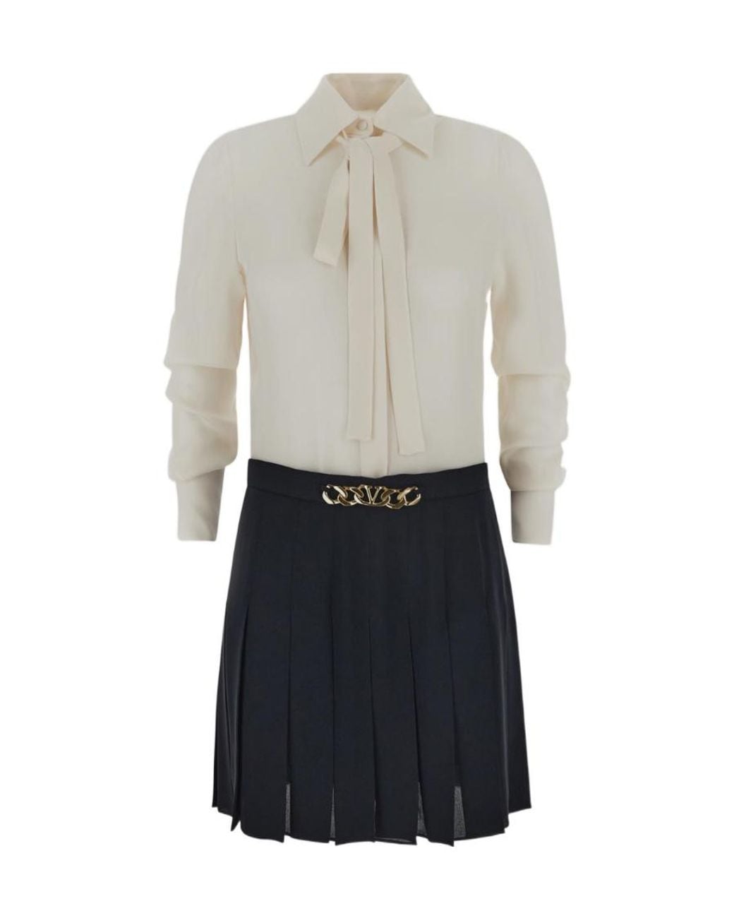 Valentino White Pussy-Bow Collar Shirt Dress