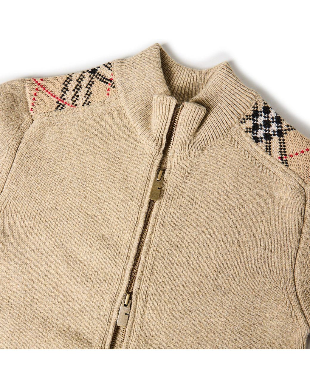 Burberry Natural Heather Ribbed Knit Zip-Up Cardigan
