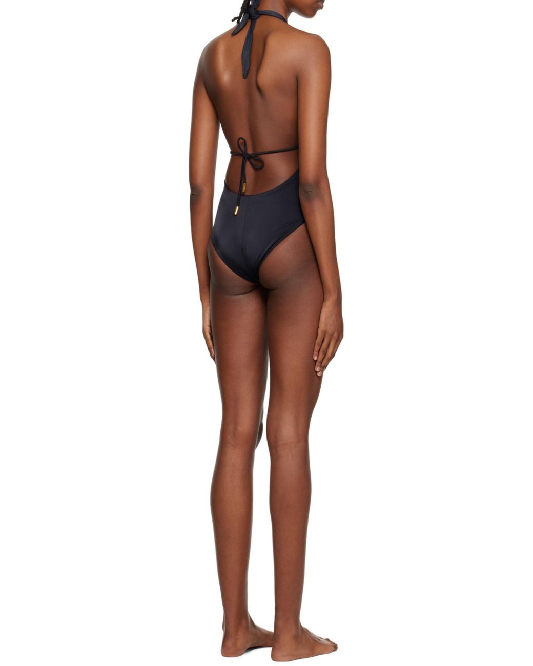 Tom Ford Black Logo Detailed V-Neck Swimsuit