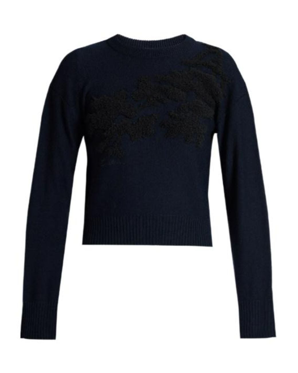 Erdem Blue Fine-Knit Floral-Embroidered Sweater