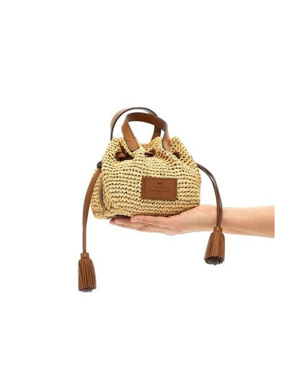 Anya Hindmarch Metallic Logo-Patch Raffia Bucket Bag