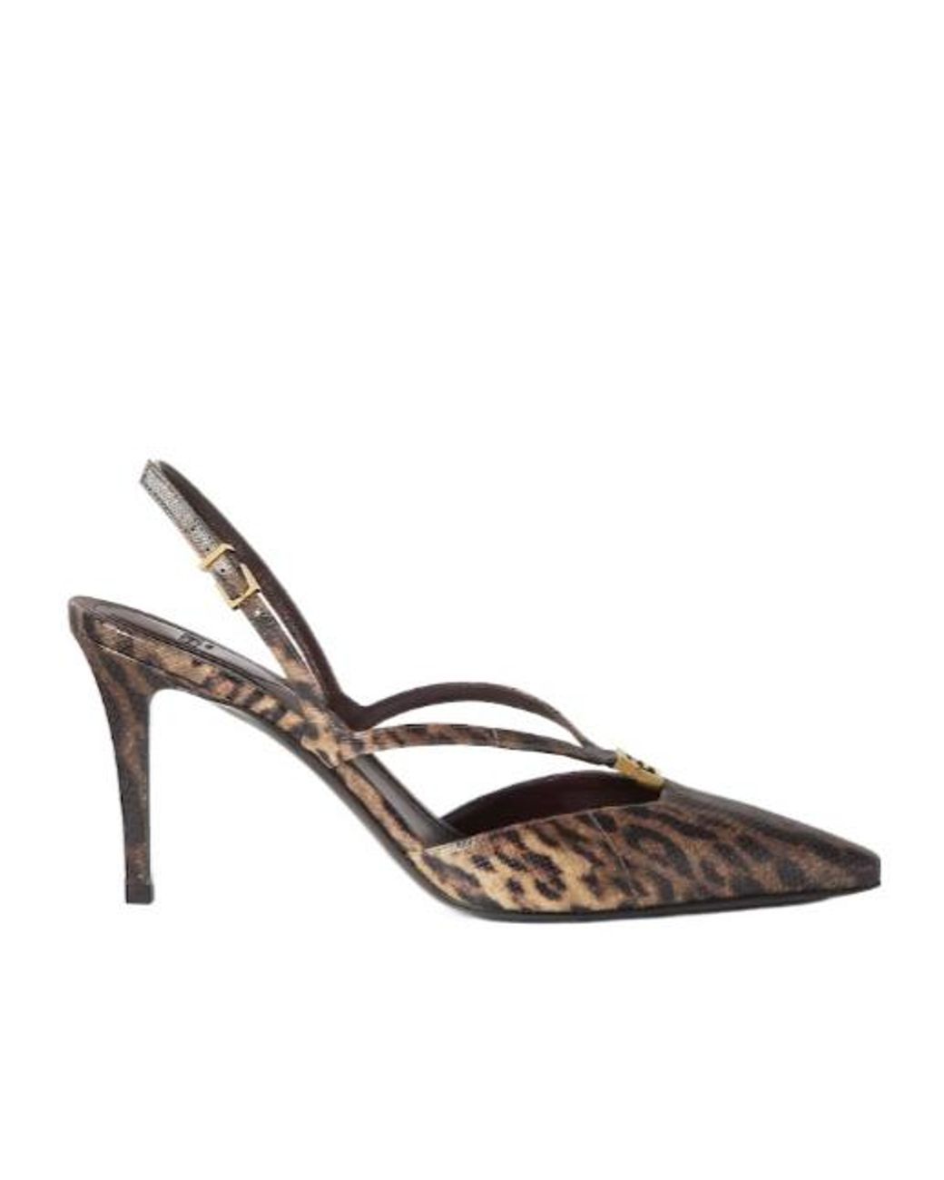 Fendi Brown High Heel Printed Karung Slingbacks