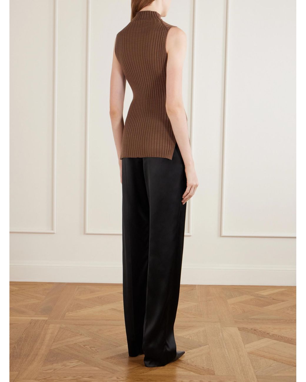 Khaite Brown Ribbed Wool And Silk-Blend Tank