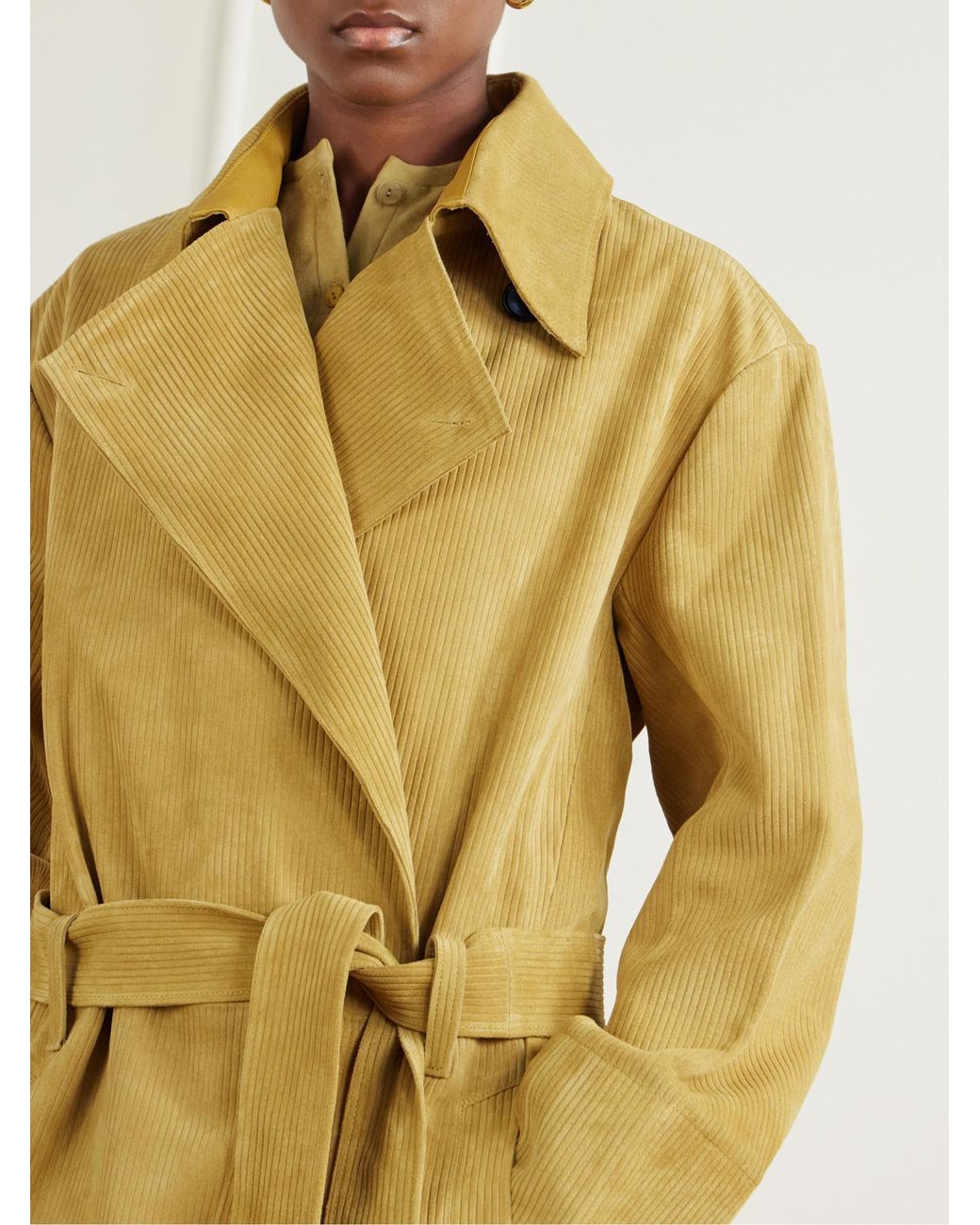 Stouls Yellow Belted Corduroy Suede Coat