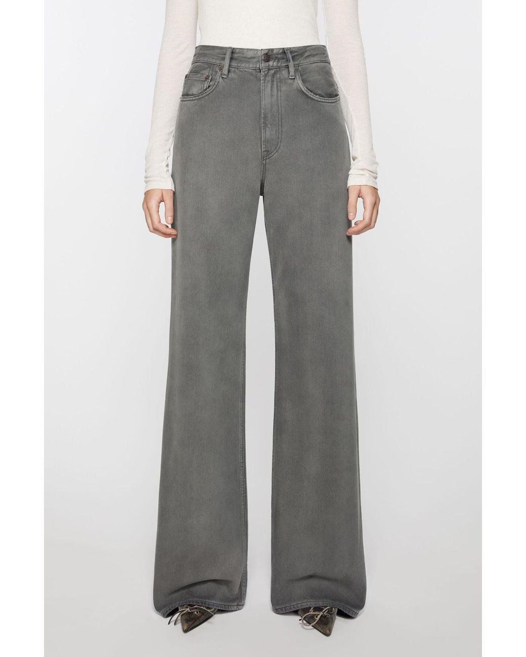 Acne Gray Logo Patch Wide-Leg Jeans