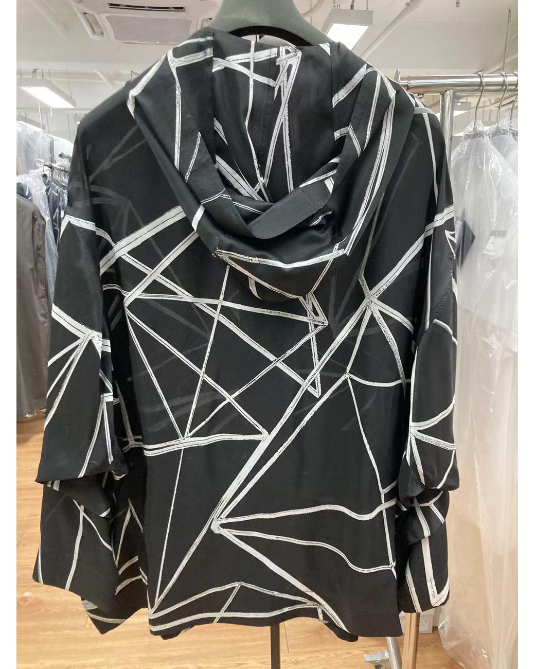 Rick Owens Black Geometric-Print Lightweight Hooded Jacket for men
