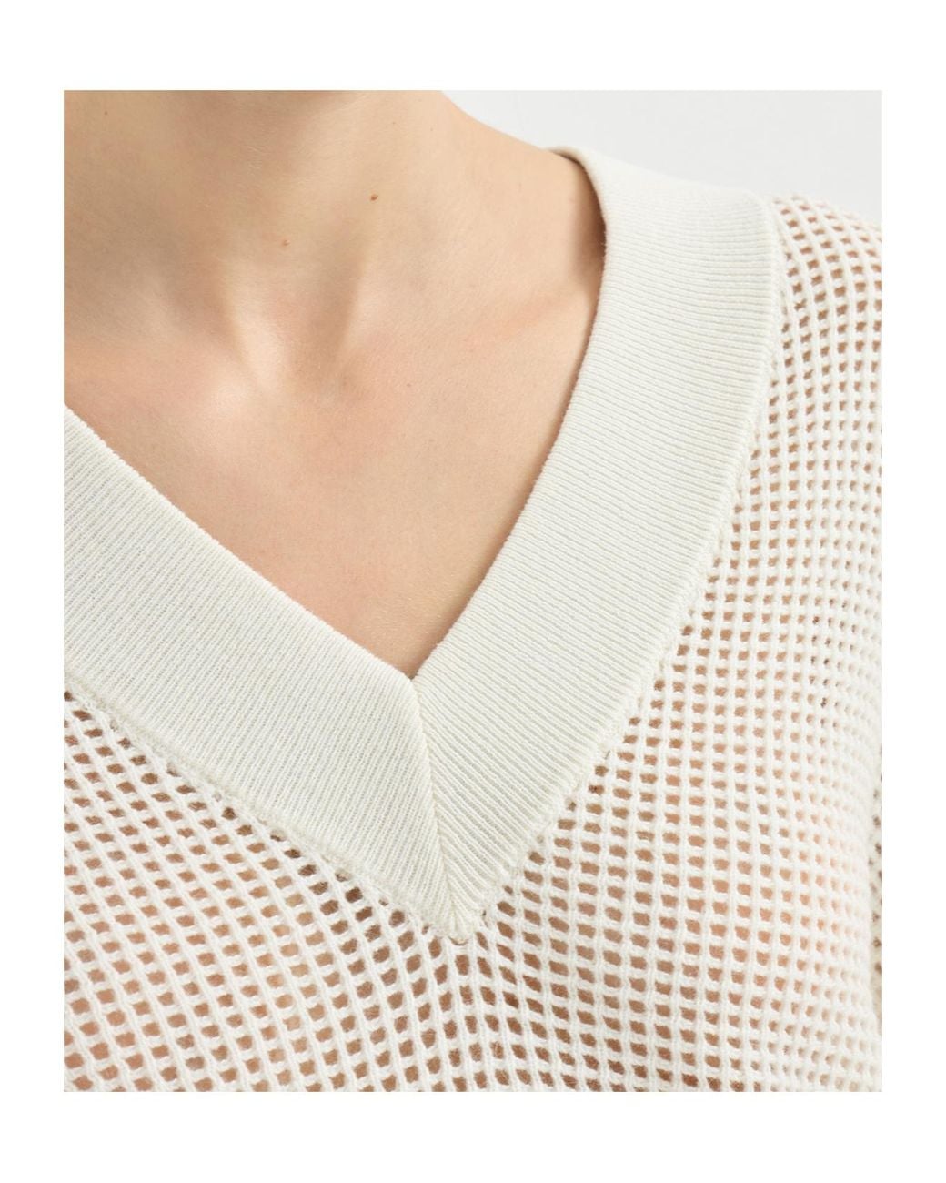 Brunello Cucinelli White Net Knitted Sweater