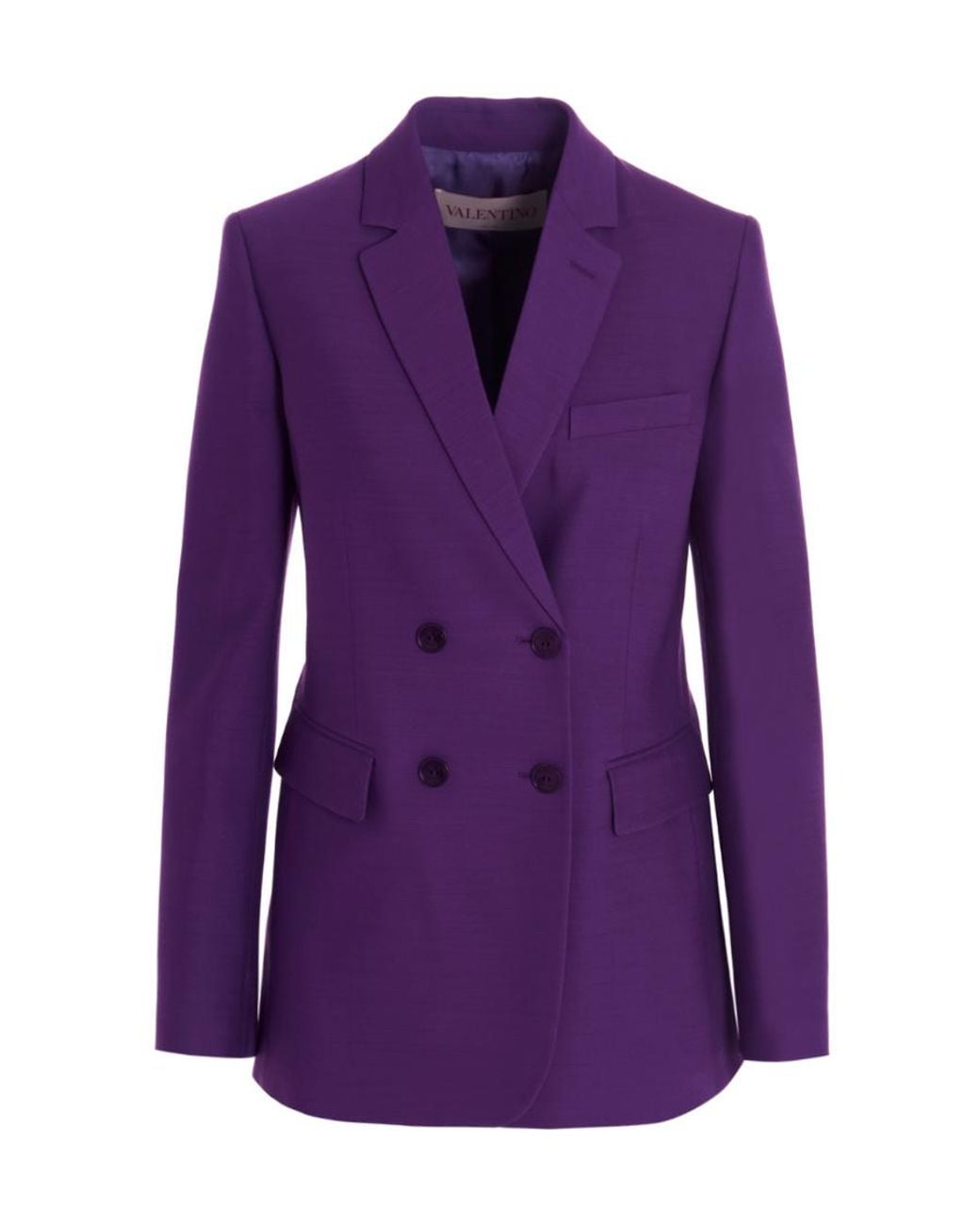 Valentino Purple Double-Breasted Silk-Blend Blazer
