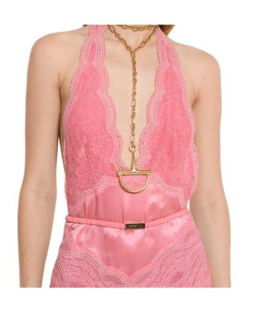 Gucci Pink Lace Detailed Satin Dress