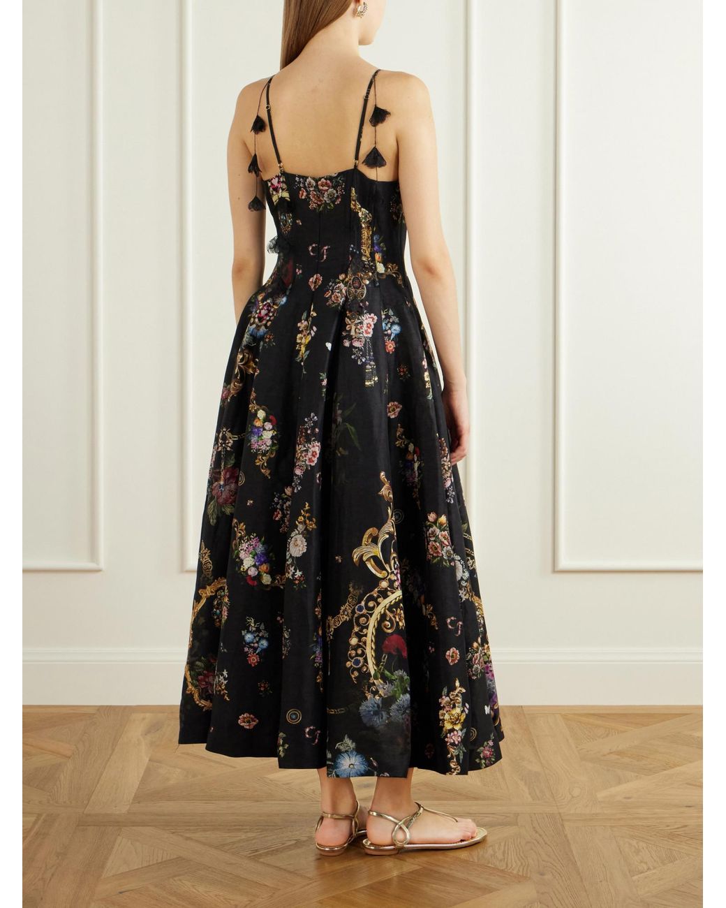 Camilla Black Silk-Blend Dupioni Midi Dress