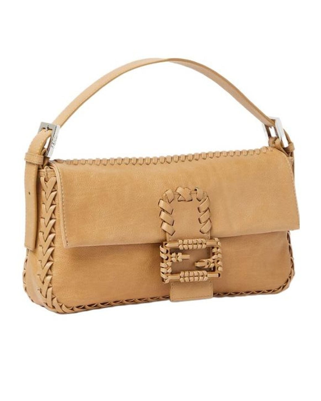 Fendi Metallic Baguette 26424 Dark Honey Leather Bag