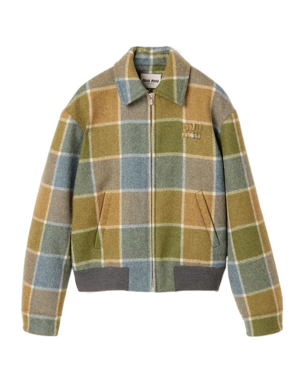 Miu Miu Green Checked Blouson Jacket