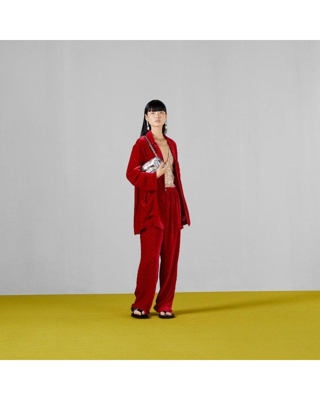 Gucci Red Gg Velvet Shirt
