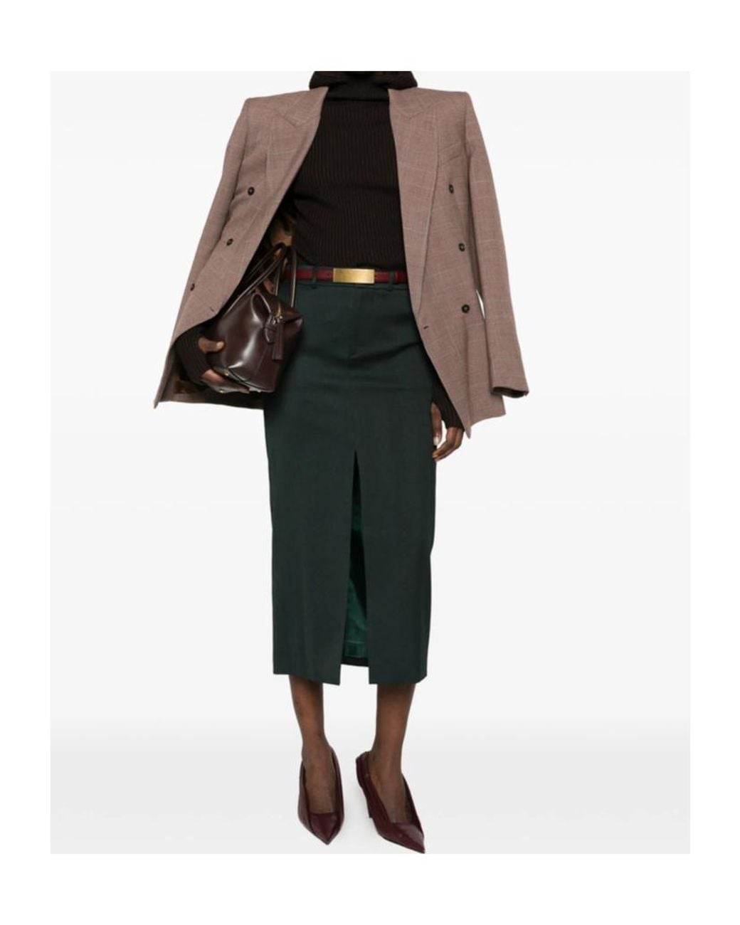 Frankie Shop Green Front-Slit Skirt