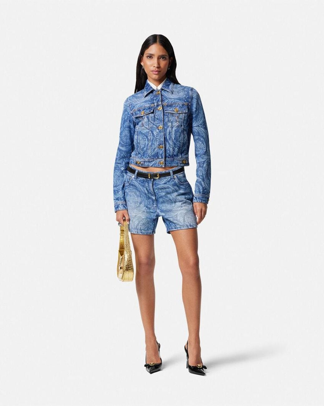 Versace Blue Logo-Patch Denim Shorts