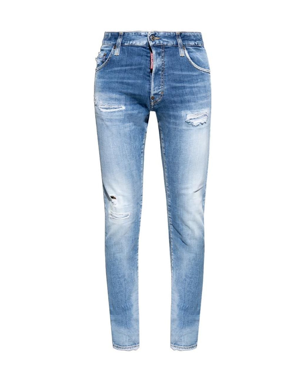 DSquared² Blue Low-Rise Distressed Straight-Leg Jeans for men