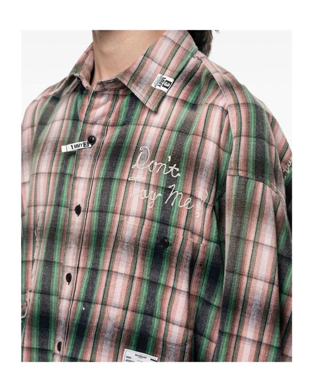 Maison Mihara Yasuhiro Gray Checked Embroidered Shirt for men