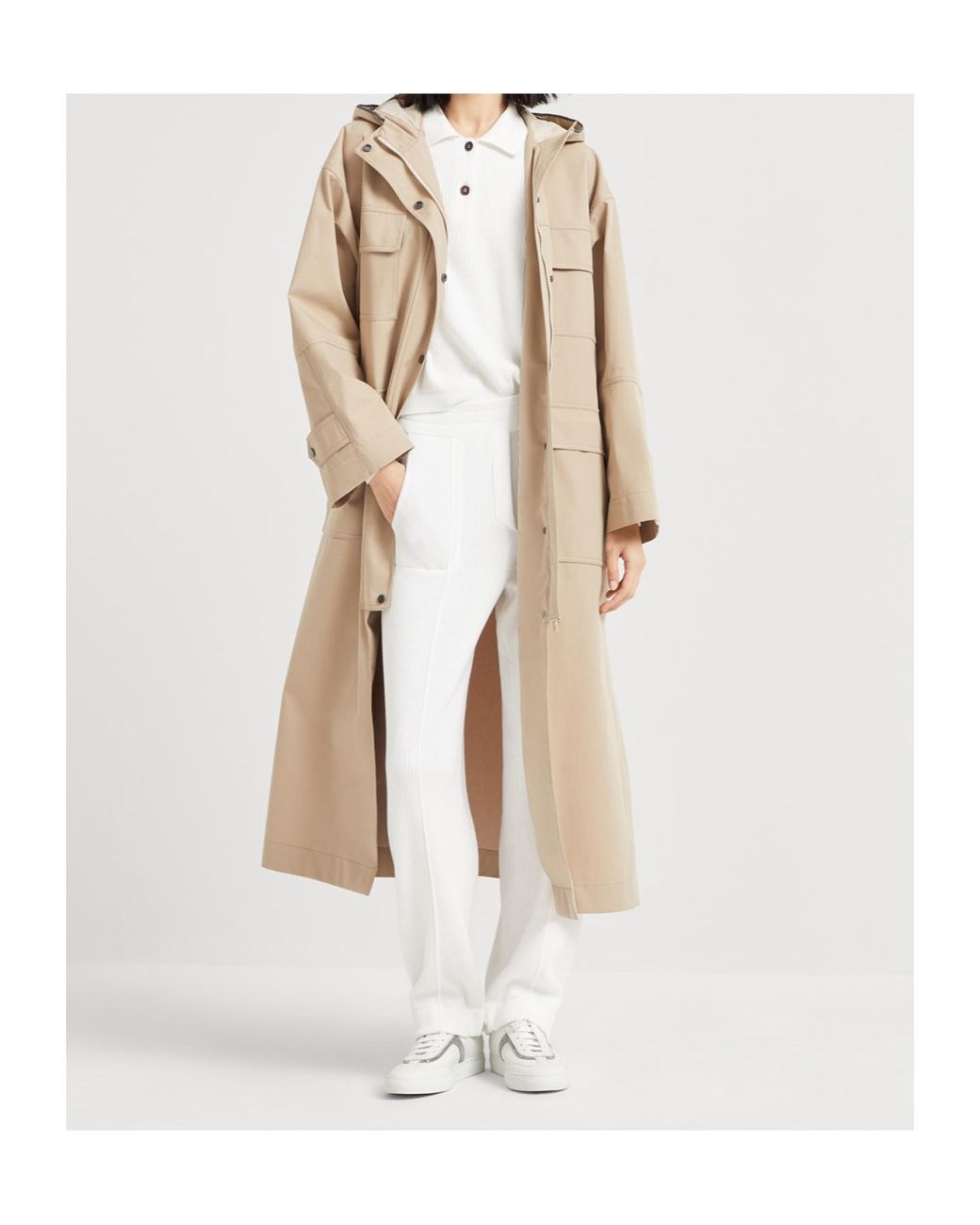 Brunello Cucinelli Natural Hooded Long Coat