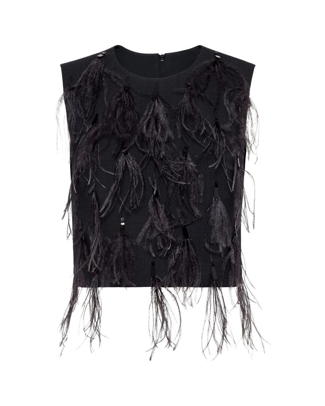 Brunello Cucinelli Black Feather Detailed Sleeveless Crewneck Top
