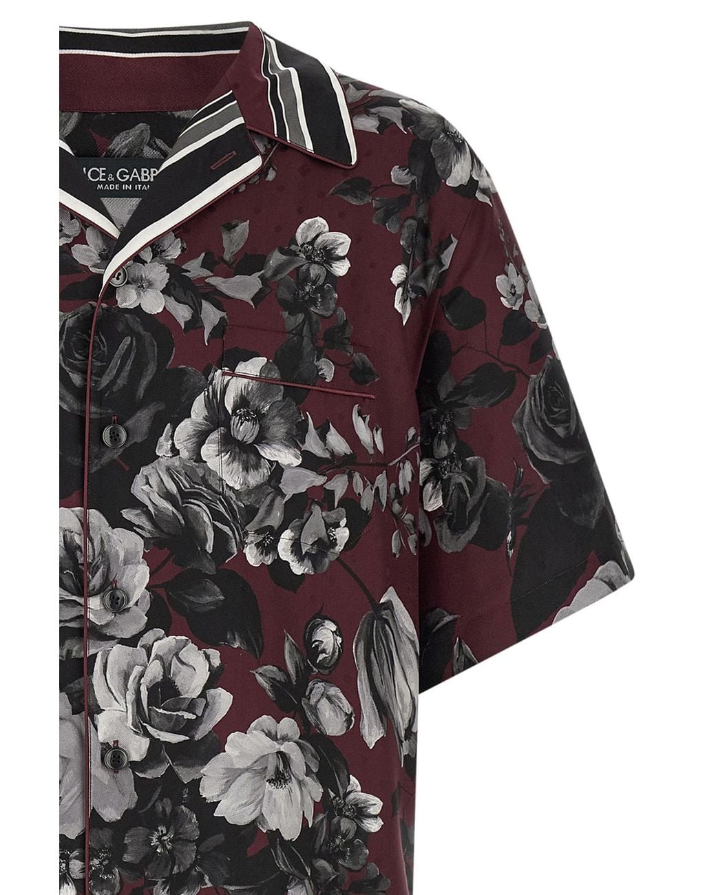 Dolce & Gabbana Black Floral-Printed Short-Sleeved Shirt for men