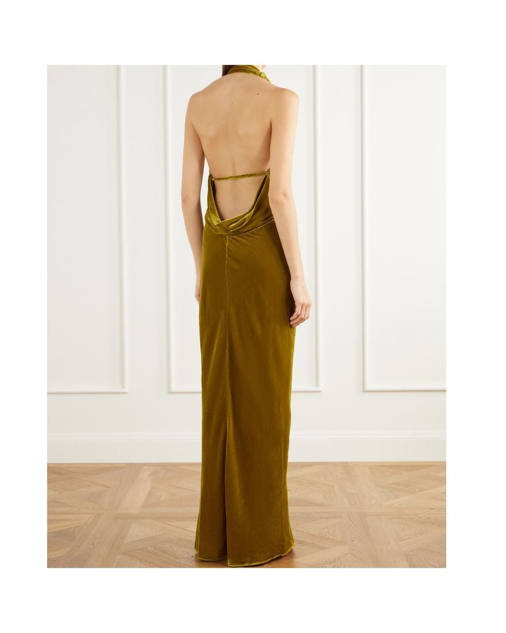 Jonathan Simkhai Green Reannon Draped Velvet Open-Back Gown