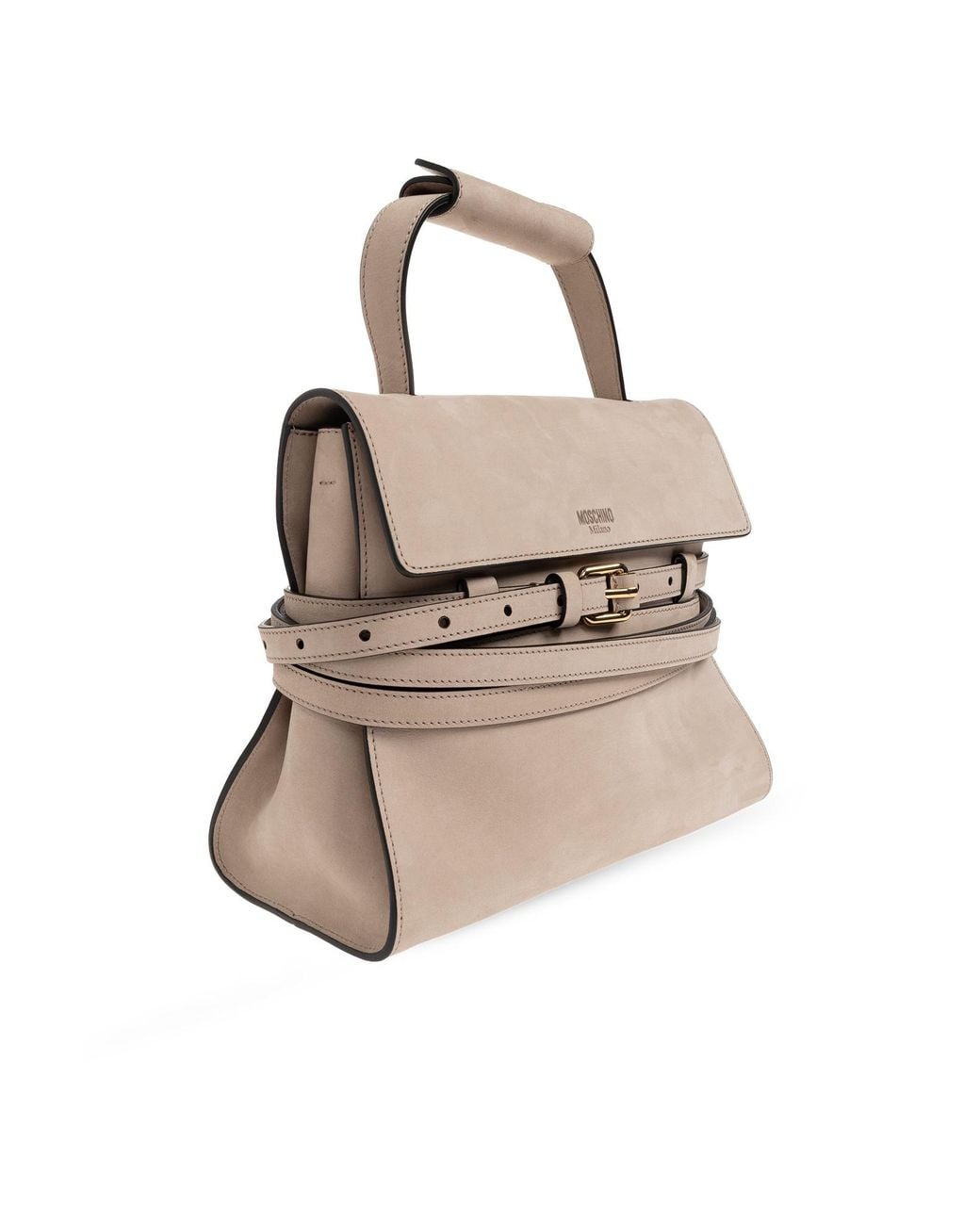 Moschino Natural Belt-Detail Leather Shoulder Bag